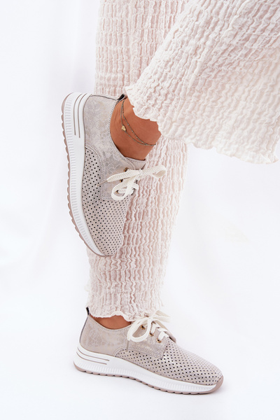Bottines Légères En Cuir Pour Femmes Sur Plateforme Artiker 56C2113 Beige-Or