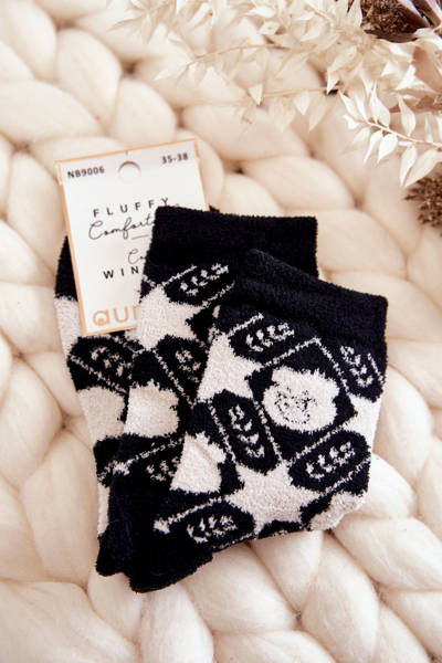 Warme Damensocken In die Sterne beige und schwarze
