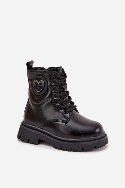 Girls' Ankle Boots with Fur Lining with Decoration LOVE Black Rosaira
