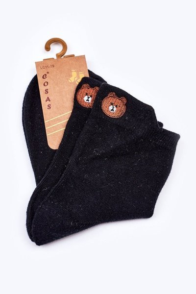 Chaussettes Enfant En Coton Avec Ours En Peluche COSAS Noir