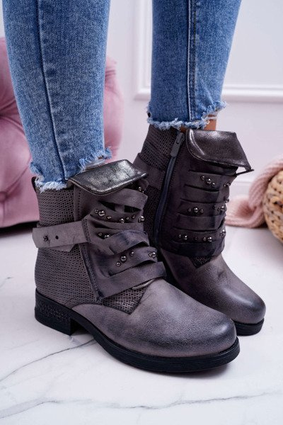 Bottines à talons plats pour femmes, gris chaud Debra