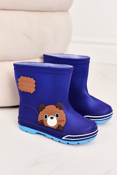Bottes de Pluie Enfant Avec Ours en Peluche Bleu Foncé