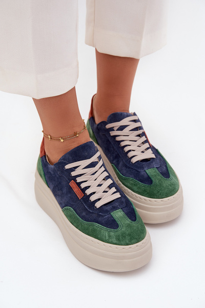 Baskets en daim pour femmes sur plateforme Zazoo N1269S3 Vert-bleu