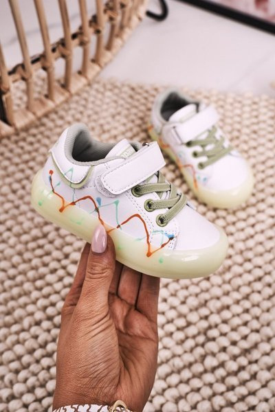 Kinder LED-Leuchtsohle Sportschuhe Weiß-Grün Disco
