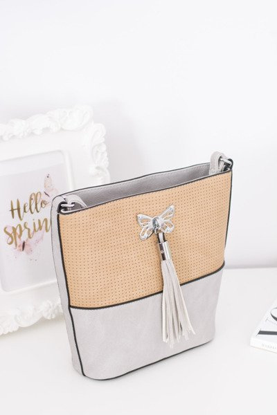 Sac à main gris lettre pour femme avec pompon