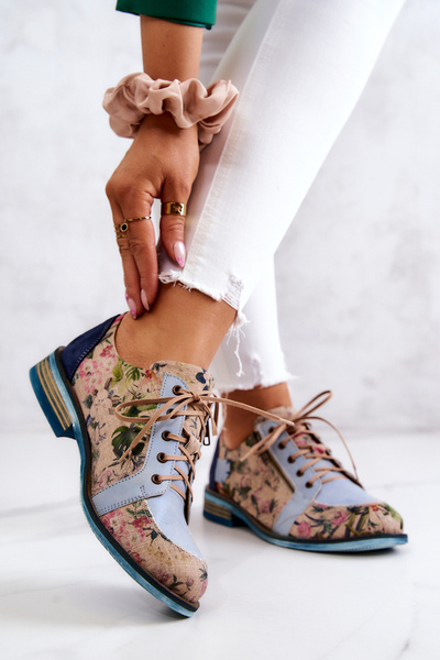 Pantofi din piele pentru femei cu flori Maciejka 5096a-34 albastru
