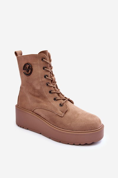 Bottes en daim sur plateforme massive à talon compensé Beige Lavica