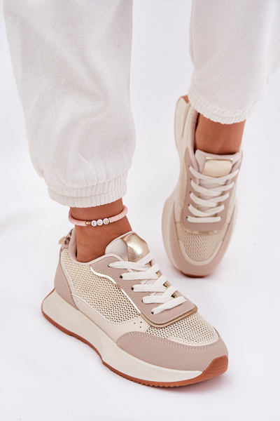 Damen Sportschuhe Mit Netz Auf Plattform Beige Poova