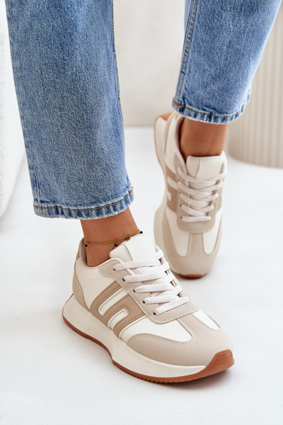 Baskets Chaussures De Sport Sur Plateforme Femme Beige Thari