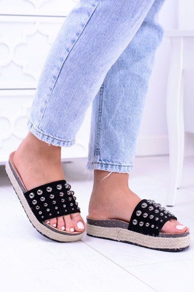 Women's Black Zirconia Orto Flip Flops