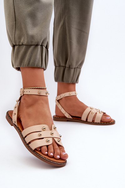 Sandales plates ornées pour femmes en beige Ianaera