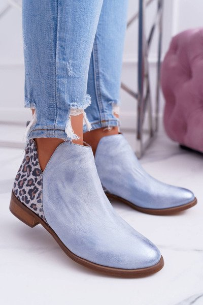 Bottes de printemps à talon plat pour femmes en cuir Blue Madness