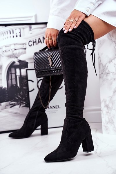 Moteriški aukštakulniai batai suede Black Milwa