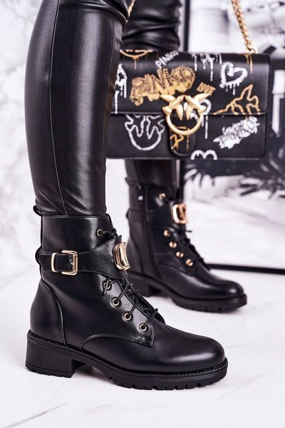 Bottes Isolées Pour Femmes Avec Boucle Dorée Noir Vera