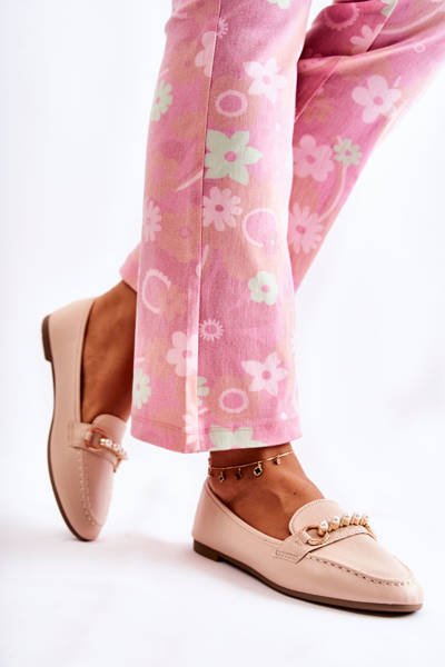 Damen-Leder-Loafer mit Zierperlen Beige Sergia