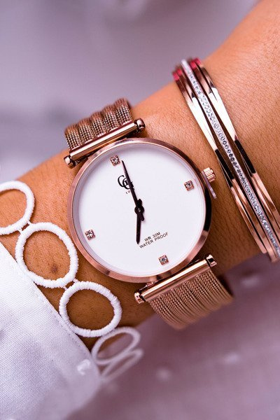 Damenuhr GG Luxe Breite Armband Rosa Gold Viven