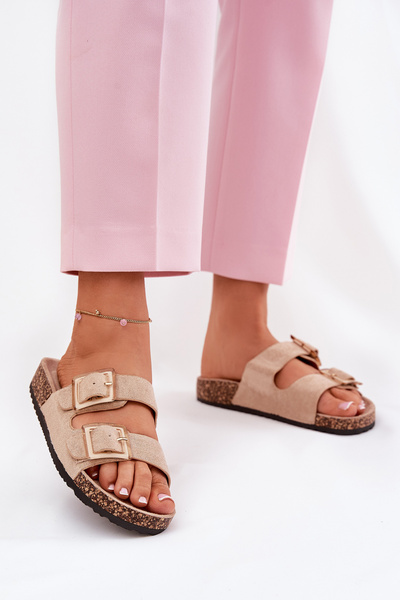 Sandales Femme Avec Boucles Sur Semelle En Liège Beige Sercele