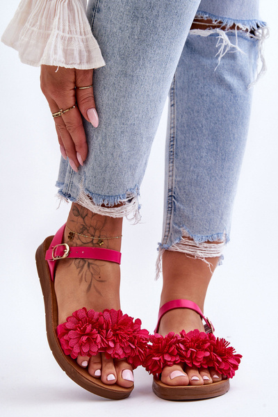 Sandales Femme Avec Fleurs Textiles Fuchsia Fiori