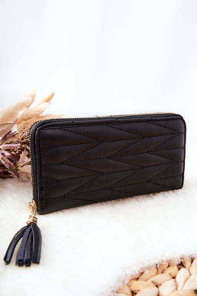 Grand portefeuille zippé matelassé avec sangle noir