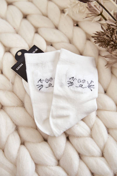 Chaussettes Femme En Coton Avec Chat Blanc