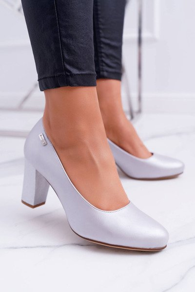 Sergio Leone Damen PB130 Silber Perle Bernstein Pumps