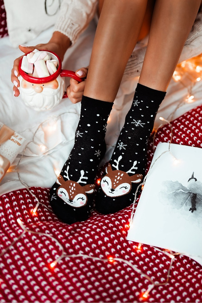 Chaussettes de Noël Femme Renne Noires