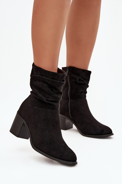 Women's ankle boots with ruching on heel S.Barski HY52-516 Black