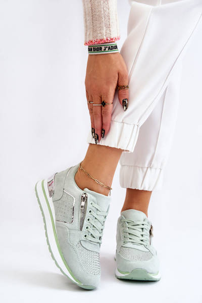 Chaussures de sport pour femmes avec fermeture éclair décorative verte Adrea