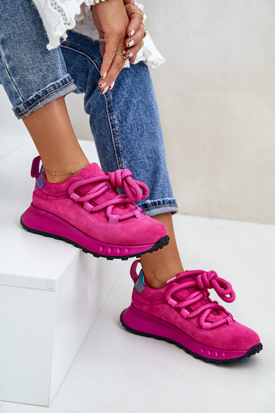 Wildleder Damen Sneakers Mit Dicken Schnürsenkeln Fuchsia Artiker 54C1461