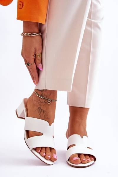 Sandales classiques en cuir à talons bas Blanc Miley