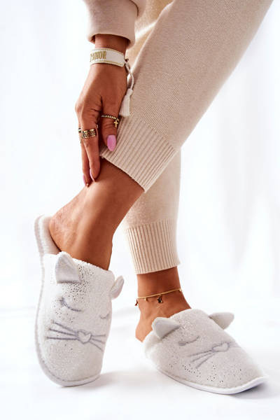 Chaussons Chat Oreilles Brillantes Kaisy Blanc