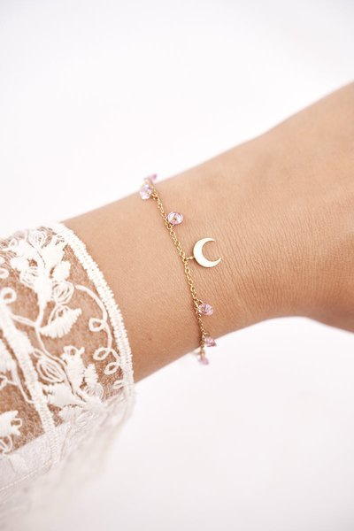 Bracelet Femme Celebrity Or Lune Rose Strass Chloë