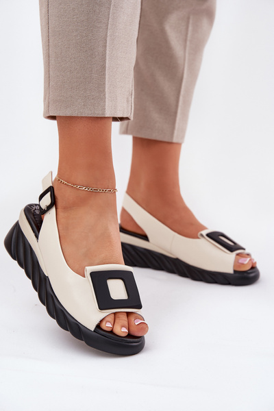 Leder Damen Sandalen auf Keil mit Dekoration Artiker 56C1570 Beige
