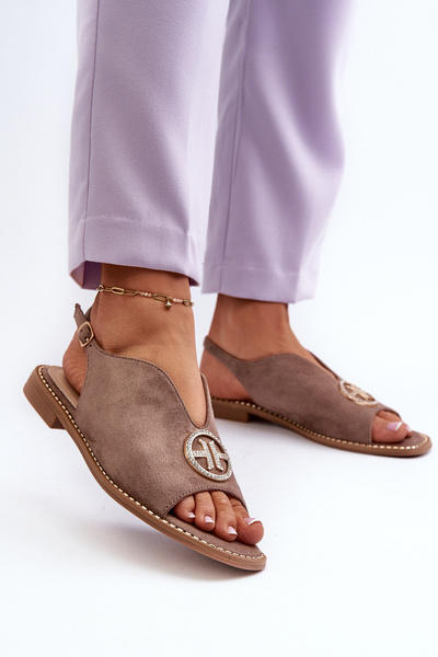 Damen Sandalen mit goldener Verzierung Eco-Wildleder S.Barski KV27-059 braun