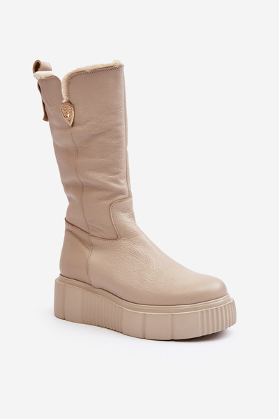 Bottes en cuir pour femmes avec laine Zazoo 70121 beige