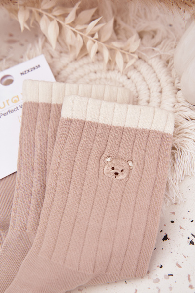 Chaussettes en coton pour femmes avec Petit Ours Beige