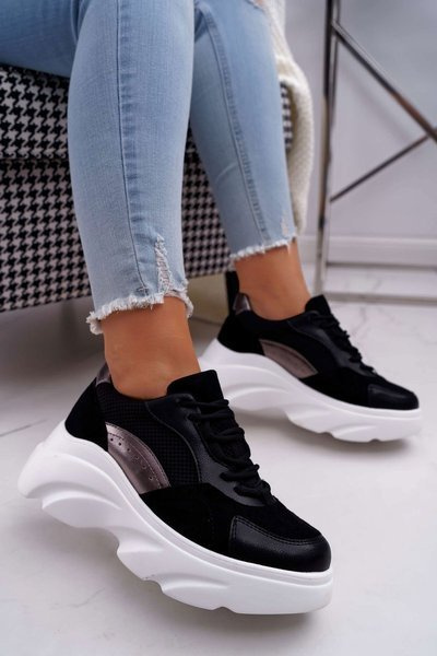 Sportos női cipők vastag talpú fekete kardamon