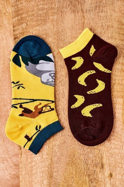Chaussettes Dépareillées Avec Bananes Jaune-Marron