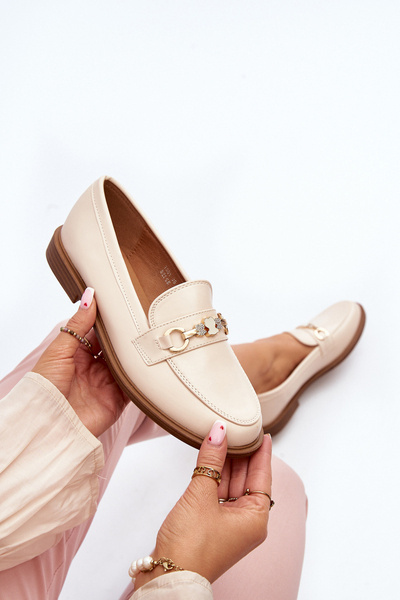 Damen Flache Absatz Echtleder Mokassins Beige Vimedia