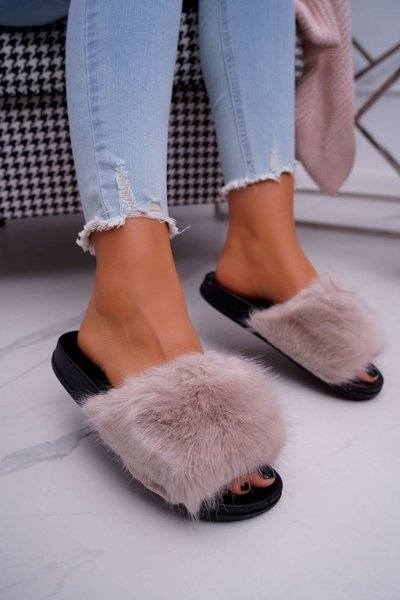 Flip -flops pentru femei cu blană bej Nicefur