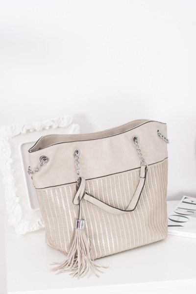 Sac à main classique gris avec pompon pour femme