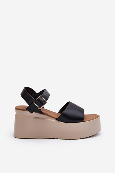 Women's Black Wedge Sandals Geferia