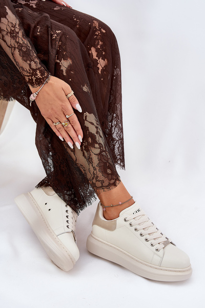 Leder Damen Sneakers Auf Plattform Beige GOE RR2N4004