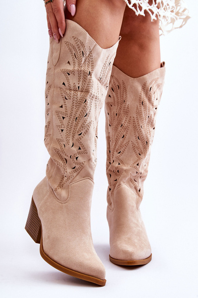 durchbrochene Wildleder-Slip-On-Stiefel Beige Elavi