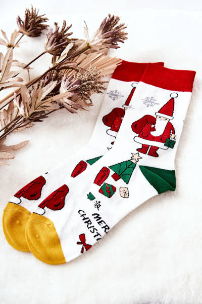 Herren Socken Weihnachtsmann mit Geschenk Weiß