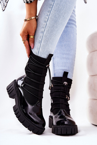 Bottes Worker laquées avec chaussette Noir Connor
