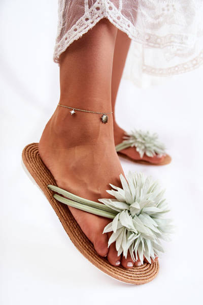 Flip-flops pentru femei cu ornament de țesătură verde eviana