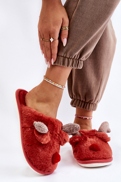 Chaussons Femme Avec Fourrure Et Renne Rouge Sopya