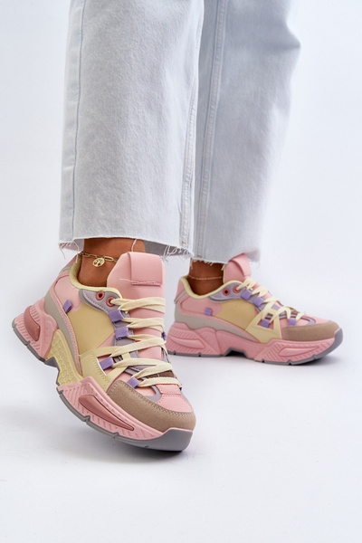 Damen-Sneakers auf dicker Sohle Pink-Gelb Peonema