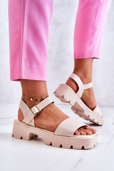 Sandales En Cuir À Talon Beige Sovie